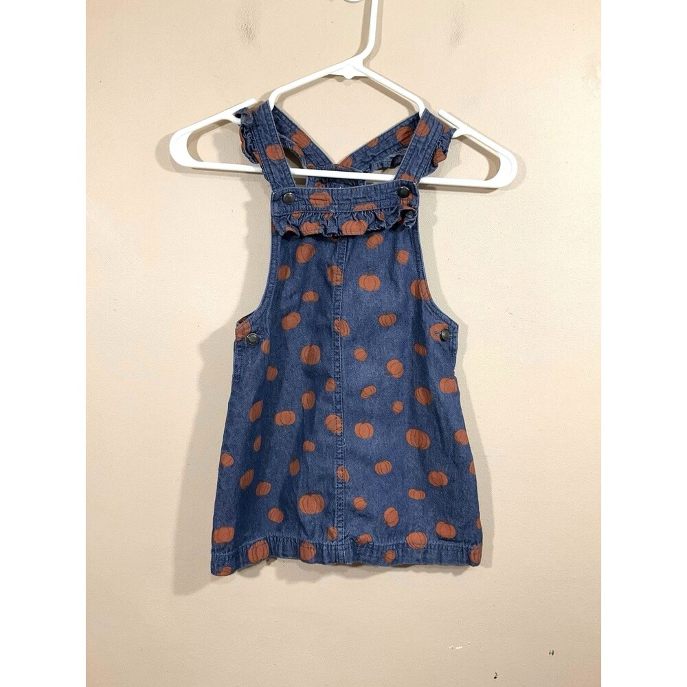 Max Studio Kids Girls Denim Pumpkin Overall Dress 5 Blue Fall Halloween Cottage